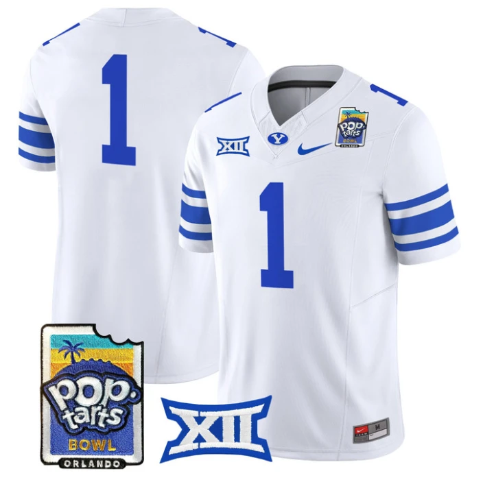 Team Jersey #1 BYU Cougars 2025 Pop-Tarts Patch Limited Stitched White by NCAA Football Jersey