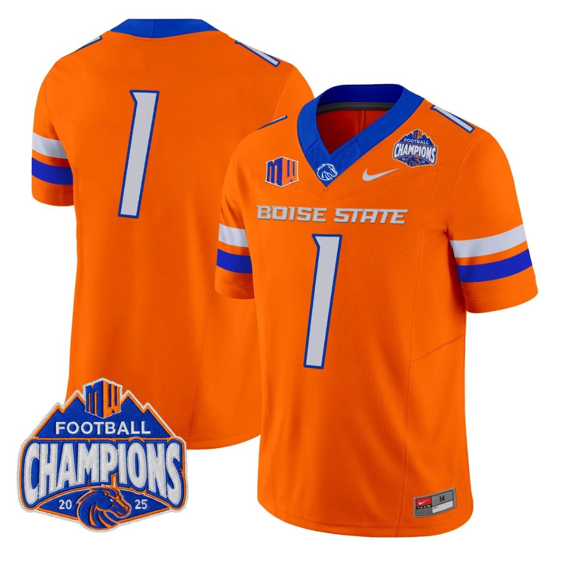Team Jersey #1 Boise State Broncos 2025 Mountain West Champions Stitched Orange by NCAA Football Jersey