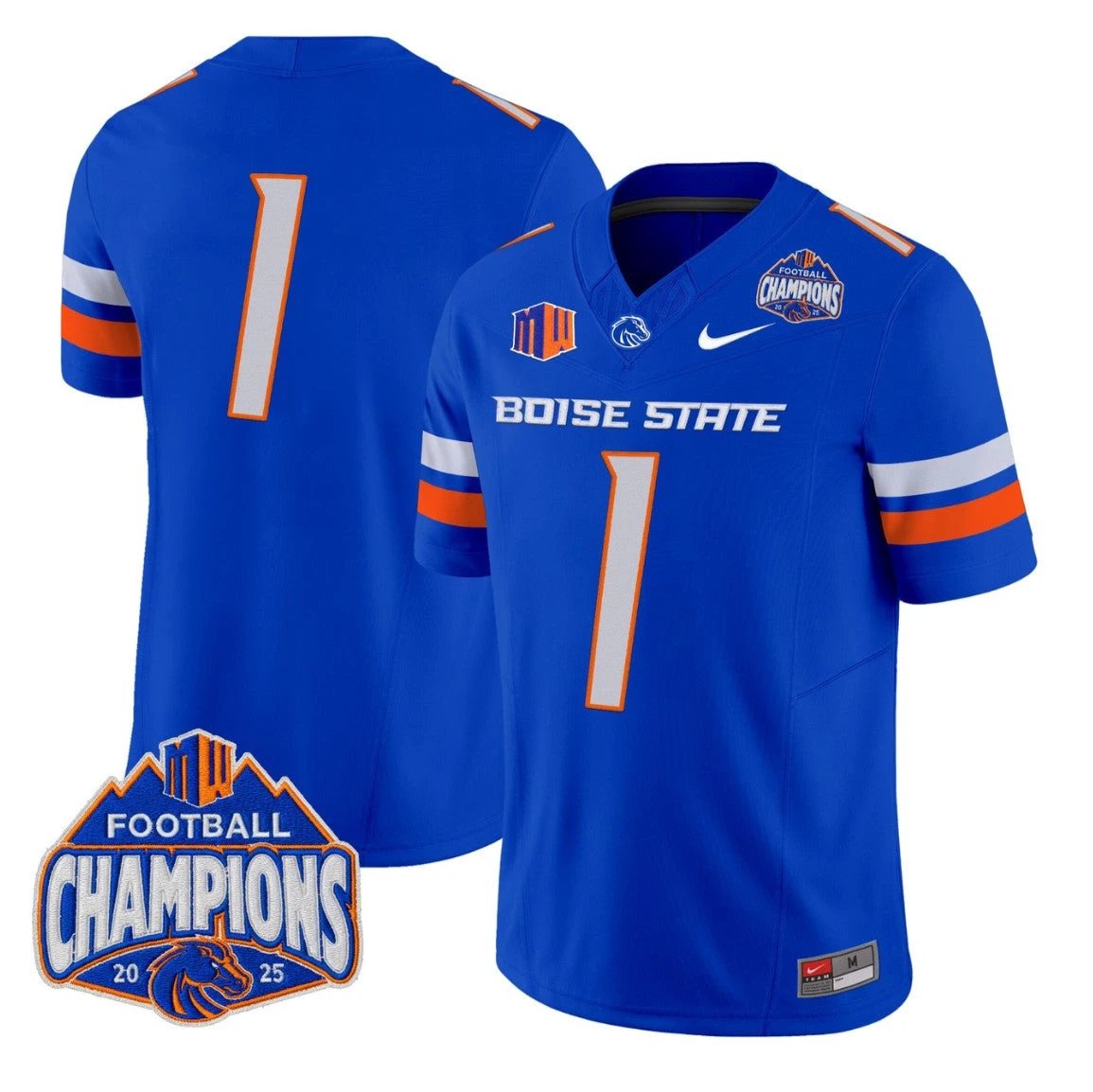 Team Jersey #1 Boise State Broncos 2025 Mountain West Champions Stitched Royal by NCAA Football Jersey