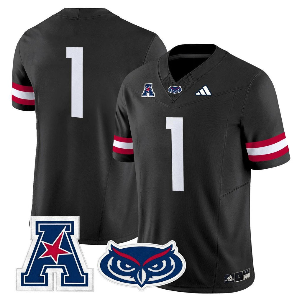 Team Jersey #1 Florida Atlantic Owls 2025 All Stitched Black by My Store NCAA Football Jerseys