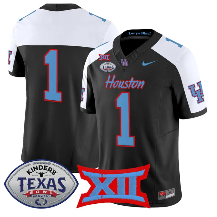 Team Jersey #1 Houston Cougars 2025 Texas Bowl Patch Stitched Black Alternate by NCAA Football Jersey