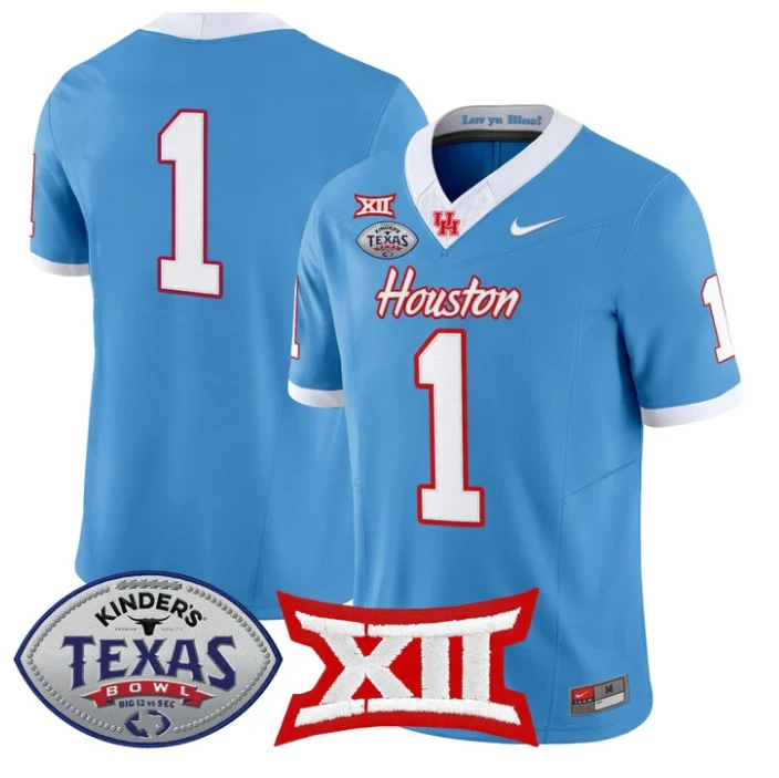 Team Jersey #1 Houston Cougars 2025 Texas Bowl Patch Stitched Blue by NCAA Football Jersey