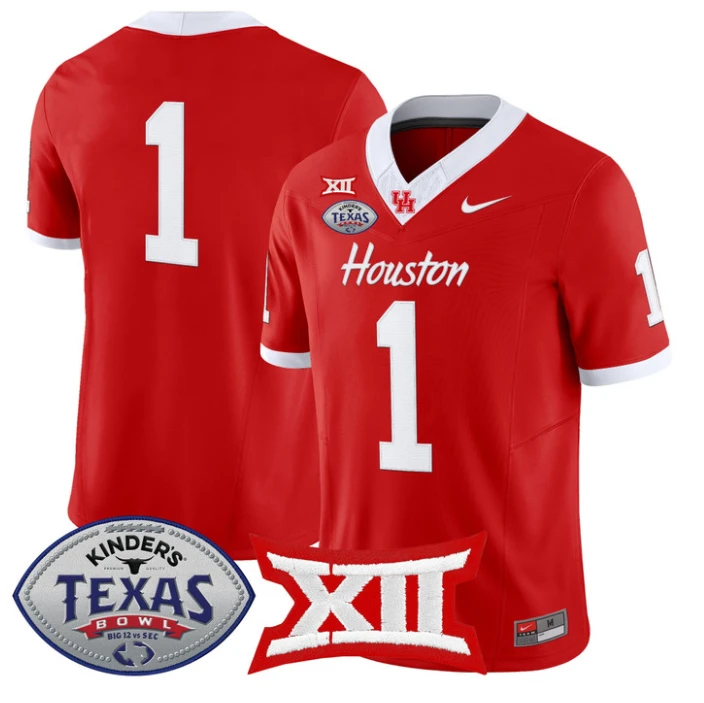 Team Jersey #1 Houston Cougars 2025 Texas Bowl Patch Stitched Red by NCAA Football Jersey