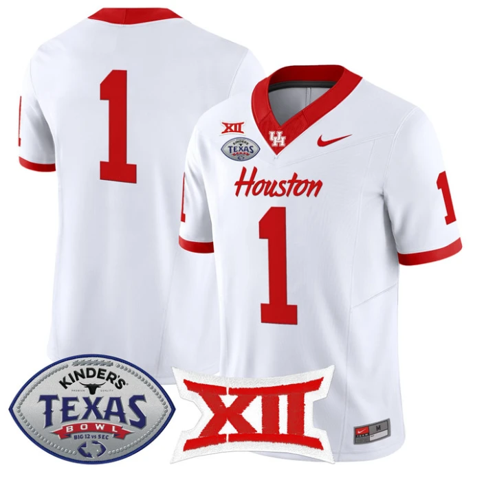 Team Jersey #1 Houston Cougars 2025 Texas Bowl Patch Stitched White by NCAA Football Jersey