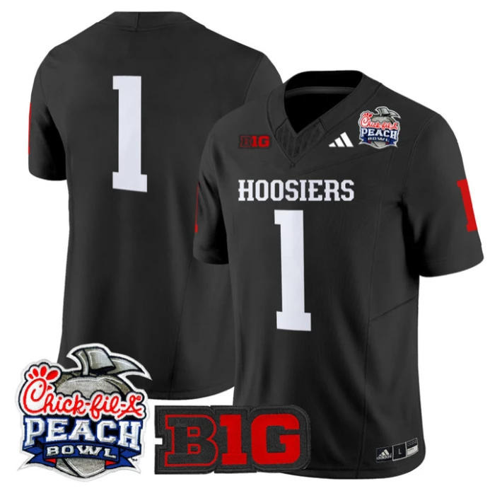 Team Jersey #1 Indiana Hoosiers 2026 Peach Bowl Patch Stitched Black by NCAA Football Jersey