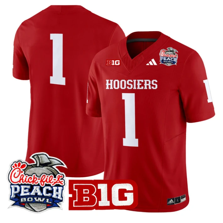 Team Jersey #1 Indiana Hoosiers 2026 Peach Bowl Patch Stitched Crimson by NCAA Football Jersey