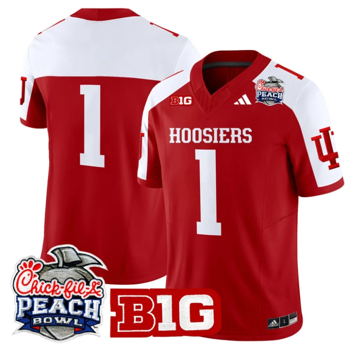 Team Jersey #1 Indiana Hoosiers 2026 Peach Bowl Patch Stitched Crimson Alternate by NCAA Football Jersey