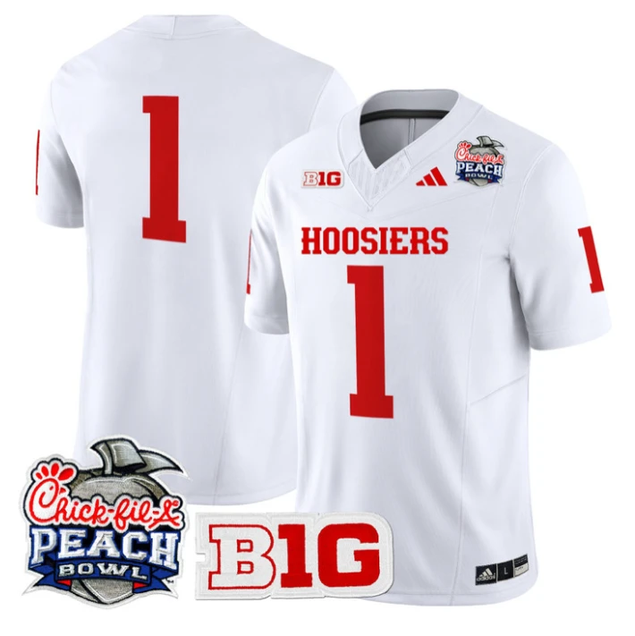 Team Jersey #1 Indiana Hoosiers 2026 Peach Bowl Patch Stitched White by NCAA Football Jersey