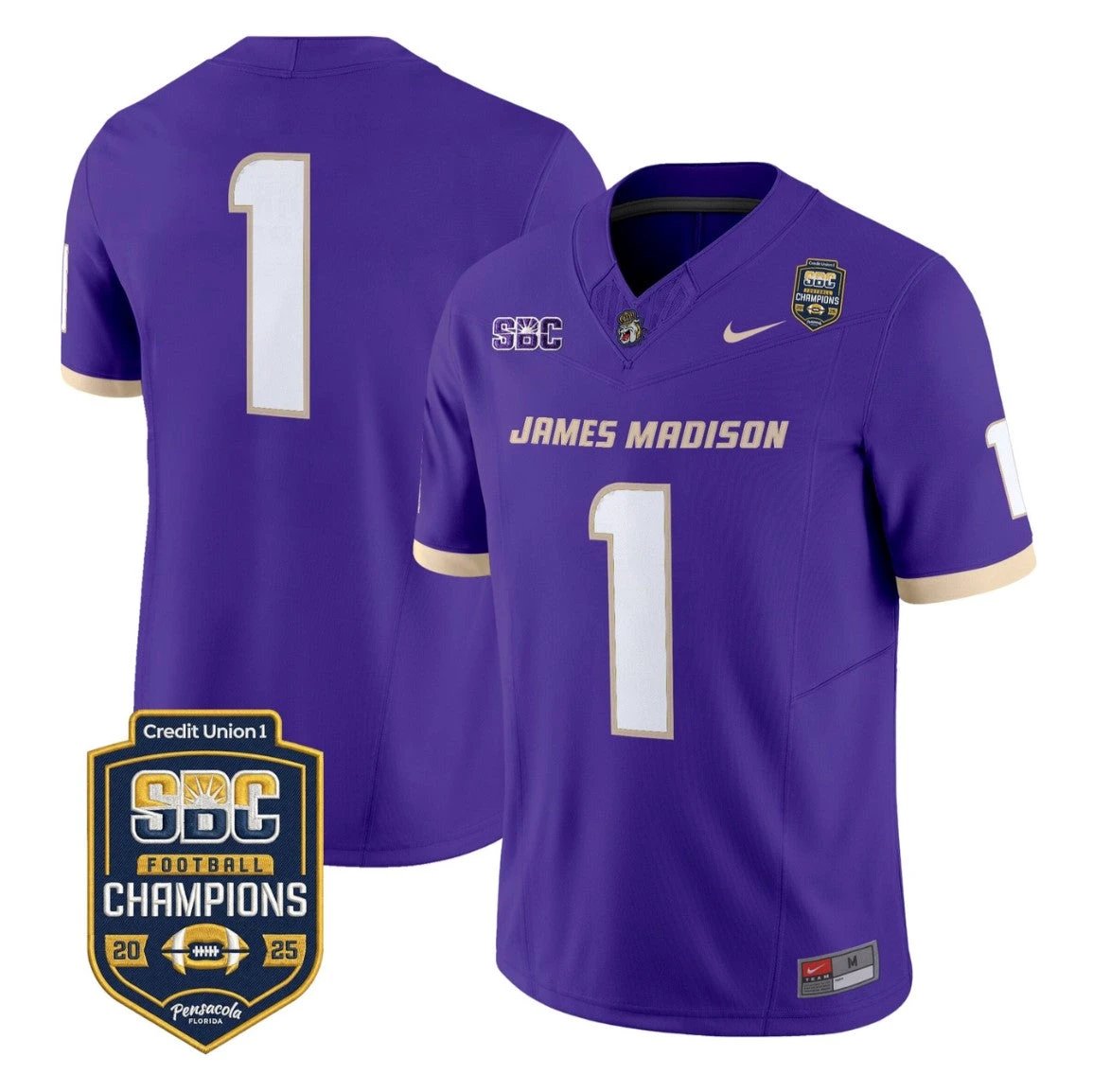 Team Jersey #1 James Madison Dukes 2025 SBC Champions Vapor Stitched Purple by NCAA Football Jersey