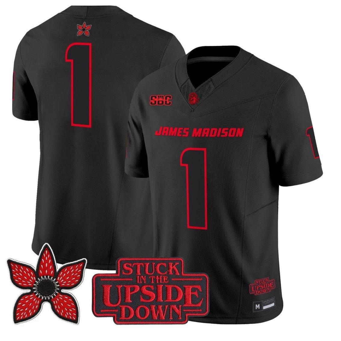 Team Jersey #1 James Madison Dukes Stranger Things Edition Stitched by NCAA Football Jersey