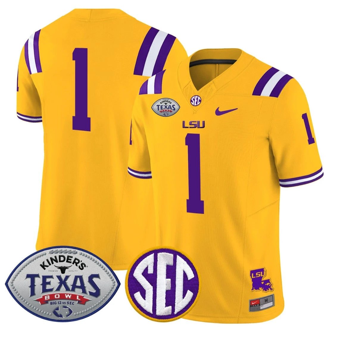 Team Jersey #1 LSU Tigers 2025 Texas Bowl Vapor Limited Stitched Gold by NCAA Football Jersey