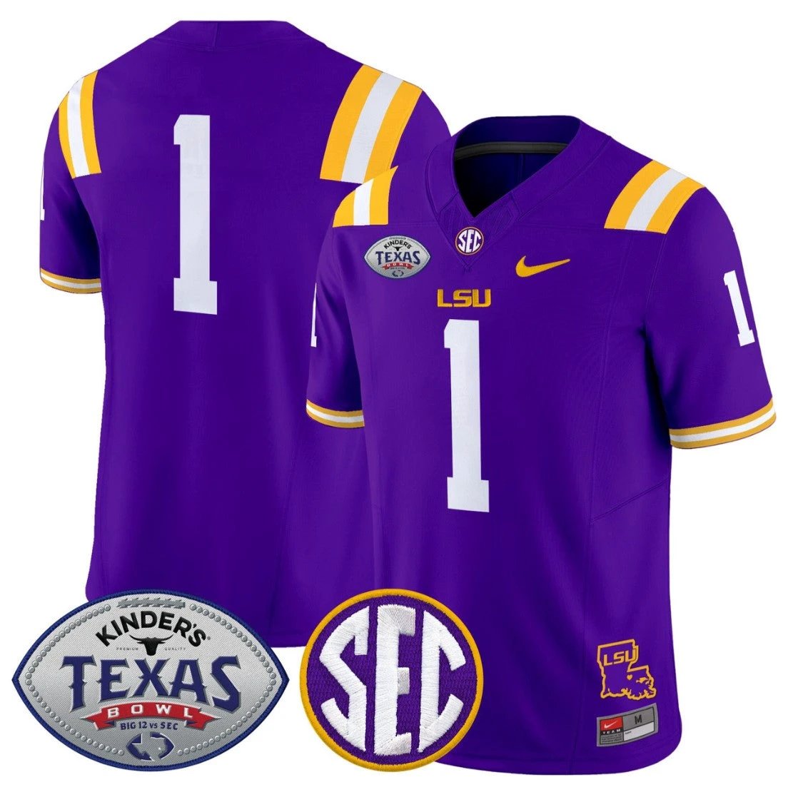 Team Jersey #1 LSU Tigers 2025 Texas Bowl Vapor Limited Stitched Purple by NCAA Football Jersey