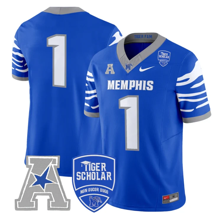 Team Jersey #1 Memphis Tigers 2025 Vapor Limited Stitched Royal by My Store NCAA Football Jerseys