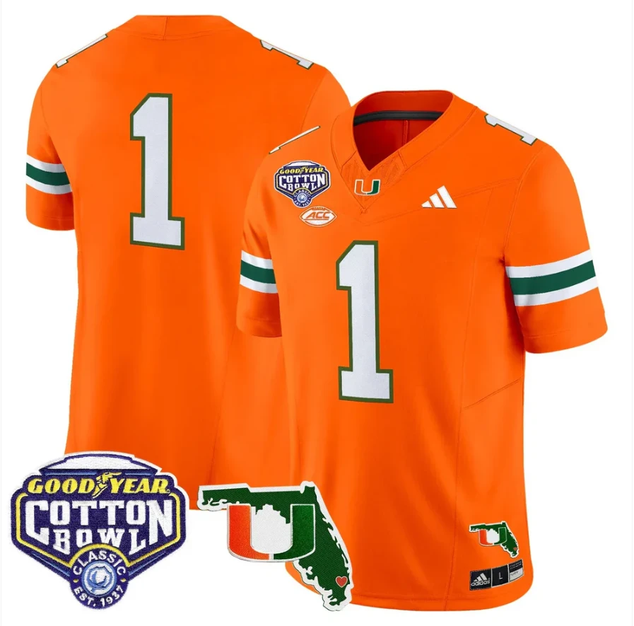 Team Jersey #1 Miami Hurricanes 2025 Cotton Bowl Florida Stitched Orange by NCAA Football Jersey