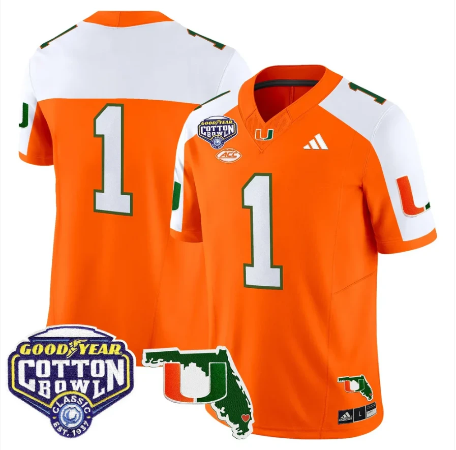 Team Jersey #1 Miami Hurricanes 2025 Cotton Bowl Florida Stitched Orange Alternate by NCAA Football Jersey