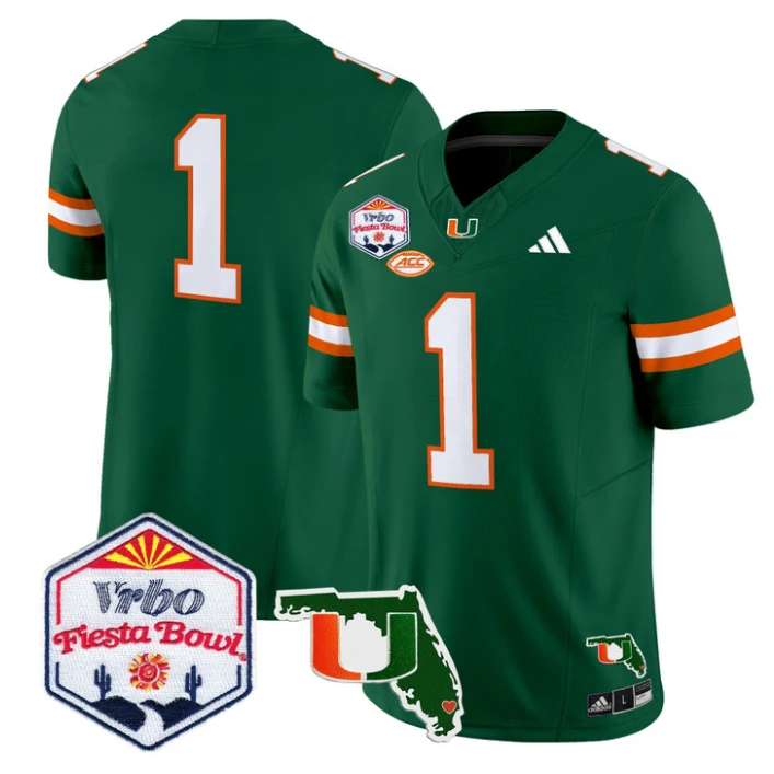 Team Jersey #1 Miami Hurricanes 2026 Fiesta Bowl Florida Stitched Green by My Store NCAA Football Jerseys