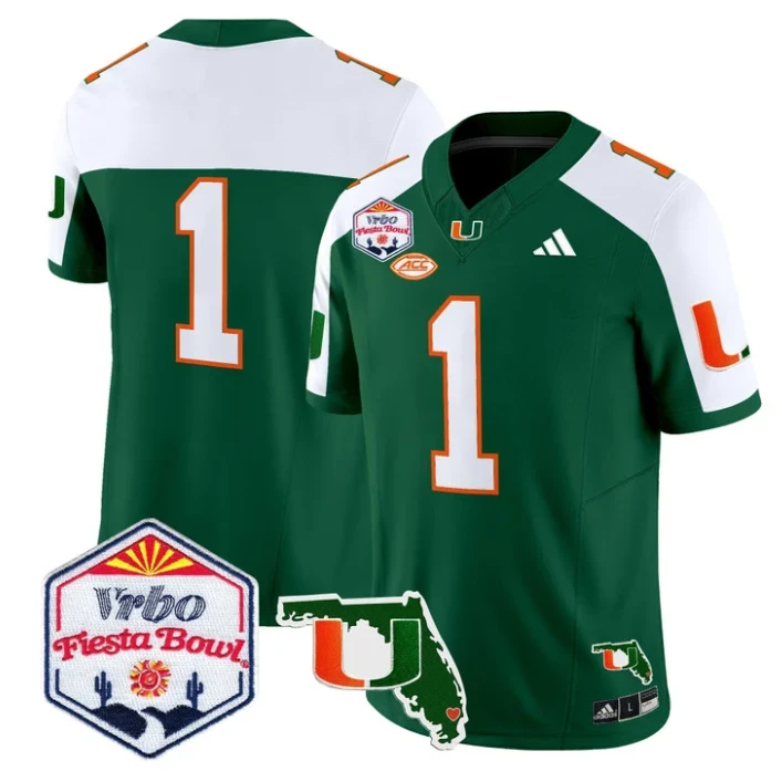 Team Jersey #1 Miami Hurricanes 2026 Fiesta Bowl Florida Stitched Green Alternate by My Store NCAA Football Jerseys
