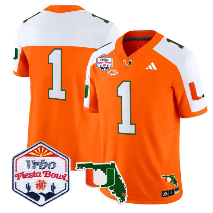 Team Jersey #1 Miami Hurricanes 2026 Fiesta Bowl Florida Stitched Orange ALternate by My Store NCAA Football Jerseys