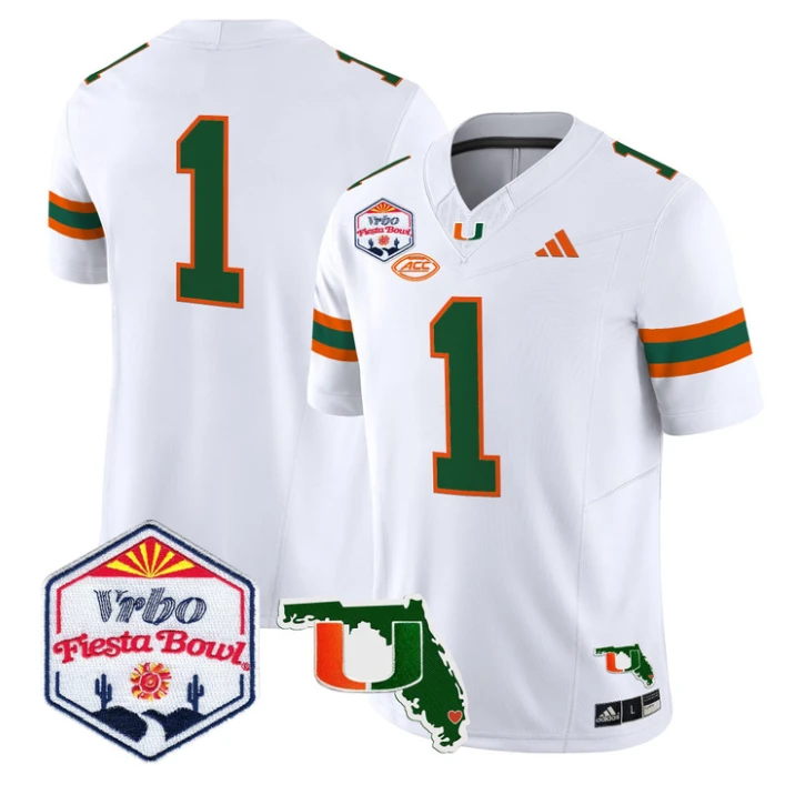 Team Jersey #1 Miami Hurricanes 2026 Fiesta Bowl Florida Stitched White by My Store NCAA Football Jerseys