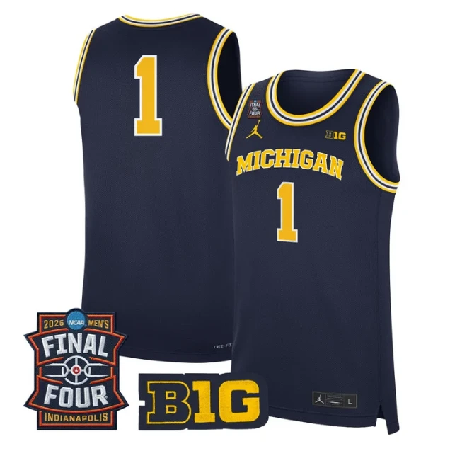 Team Jersey #1 Michigan Wolverines 2026 Final Four Patch Stitched Navy by My store basketball