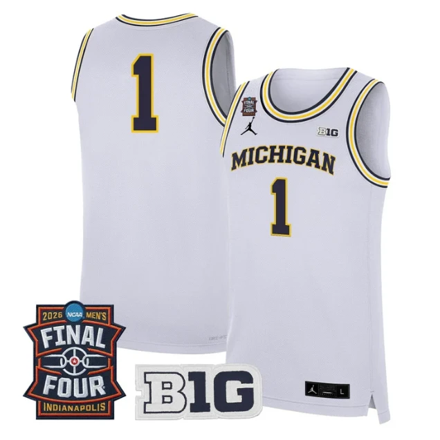 Team Jersey #1 Michigan Wolverines 2026 Final Four Patch Stitched White by My store basketball
