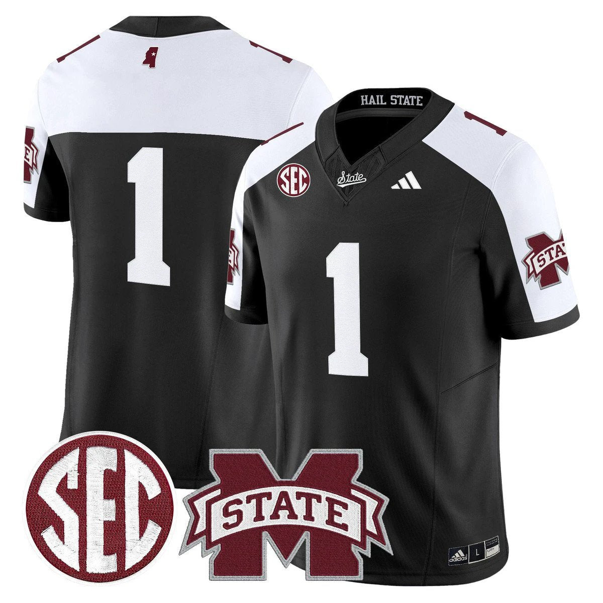Team Jersey #1 Mississippi State Bulldogs Dark Mode Stitched Black Alter by My Store NCAA Football Jerseys