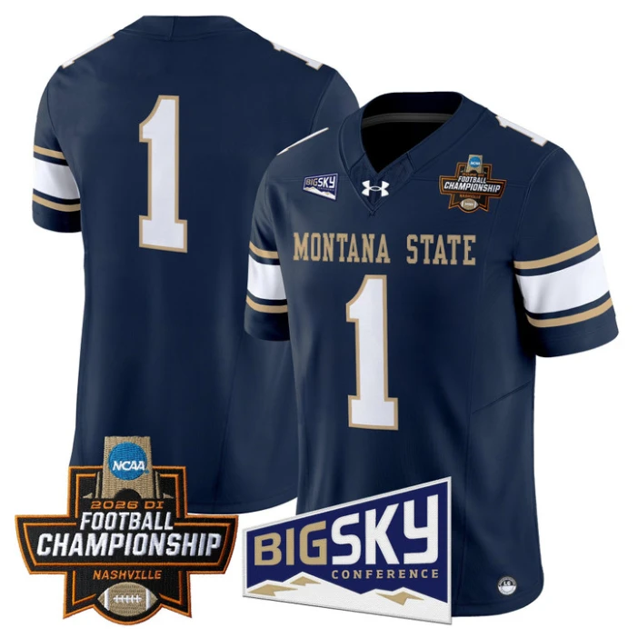 Team Jersey #1 Montana State Bobcats 2026 Football Championship Stitched Navy by My Store NCAA Football Jerseys