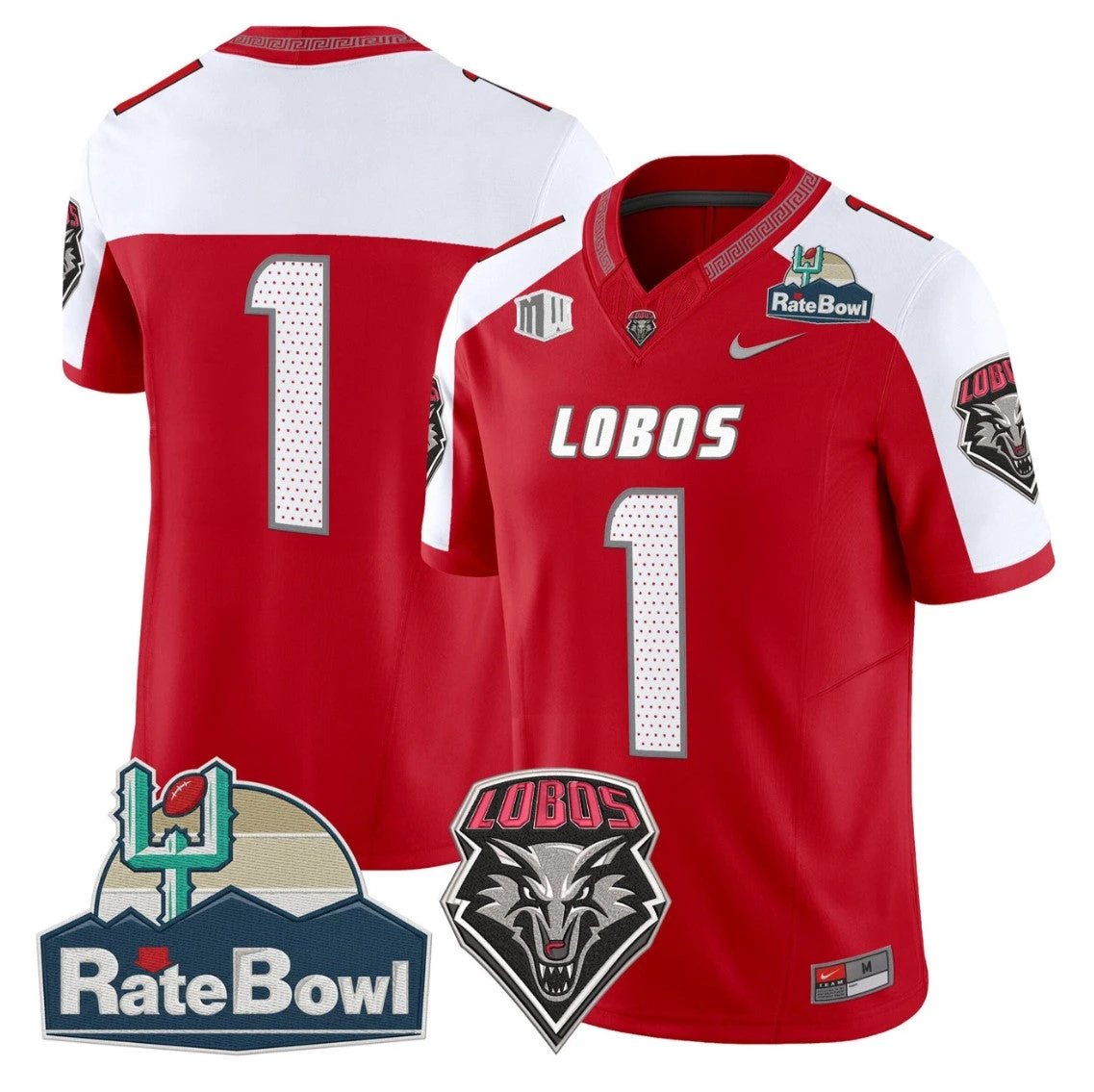 Team Jersey #1 New Mexico Lobos 2025 Rate Bowl Limited Stitched Red Alternate by NCAA Football Jersey