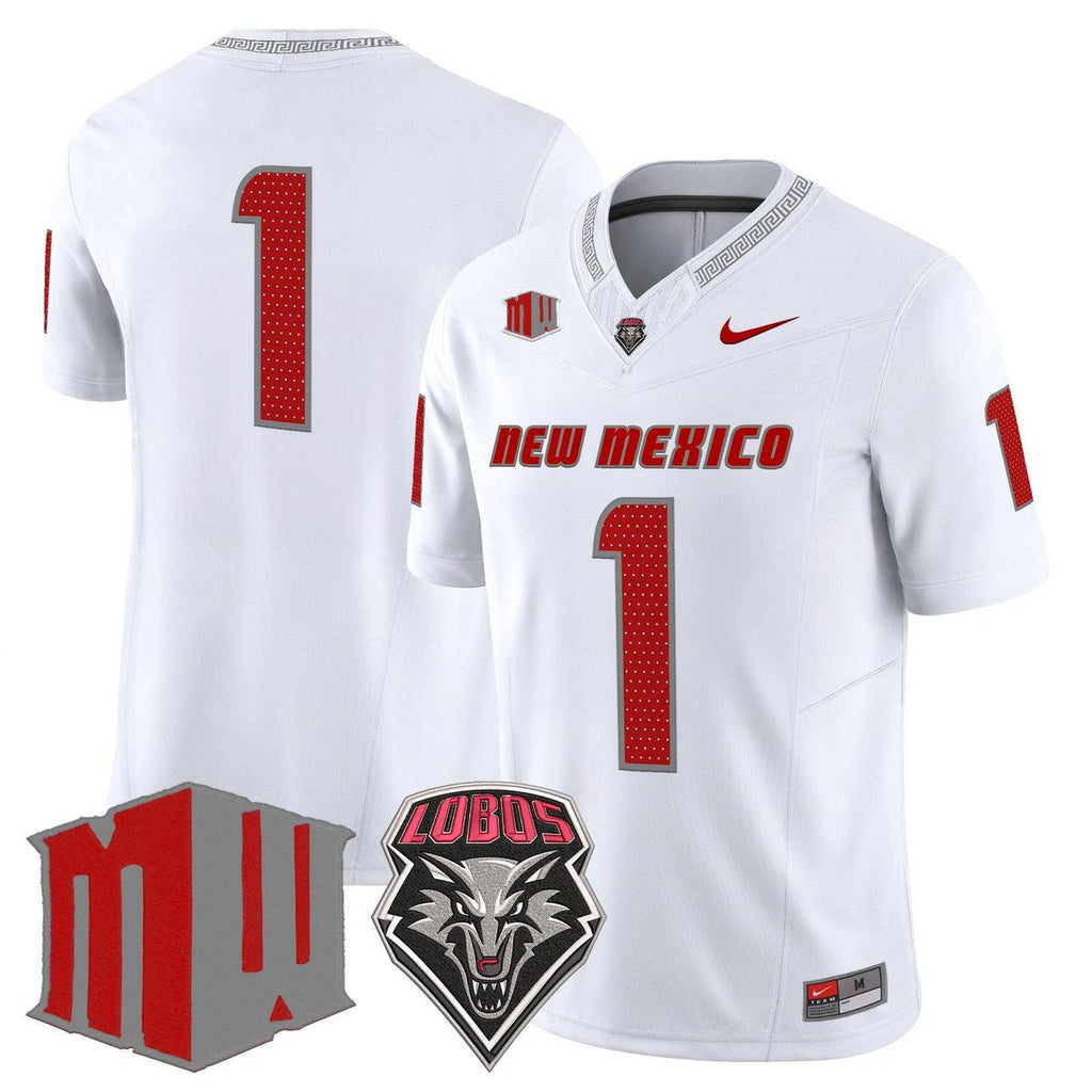 Team Jersey #1 New Mexico Lobos 2025 Vapor Limited Stitched White by My Store NCAA Football Jerseys