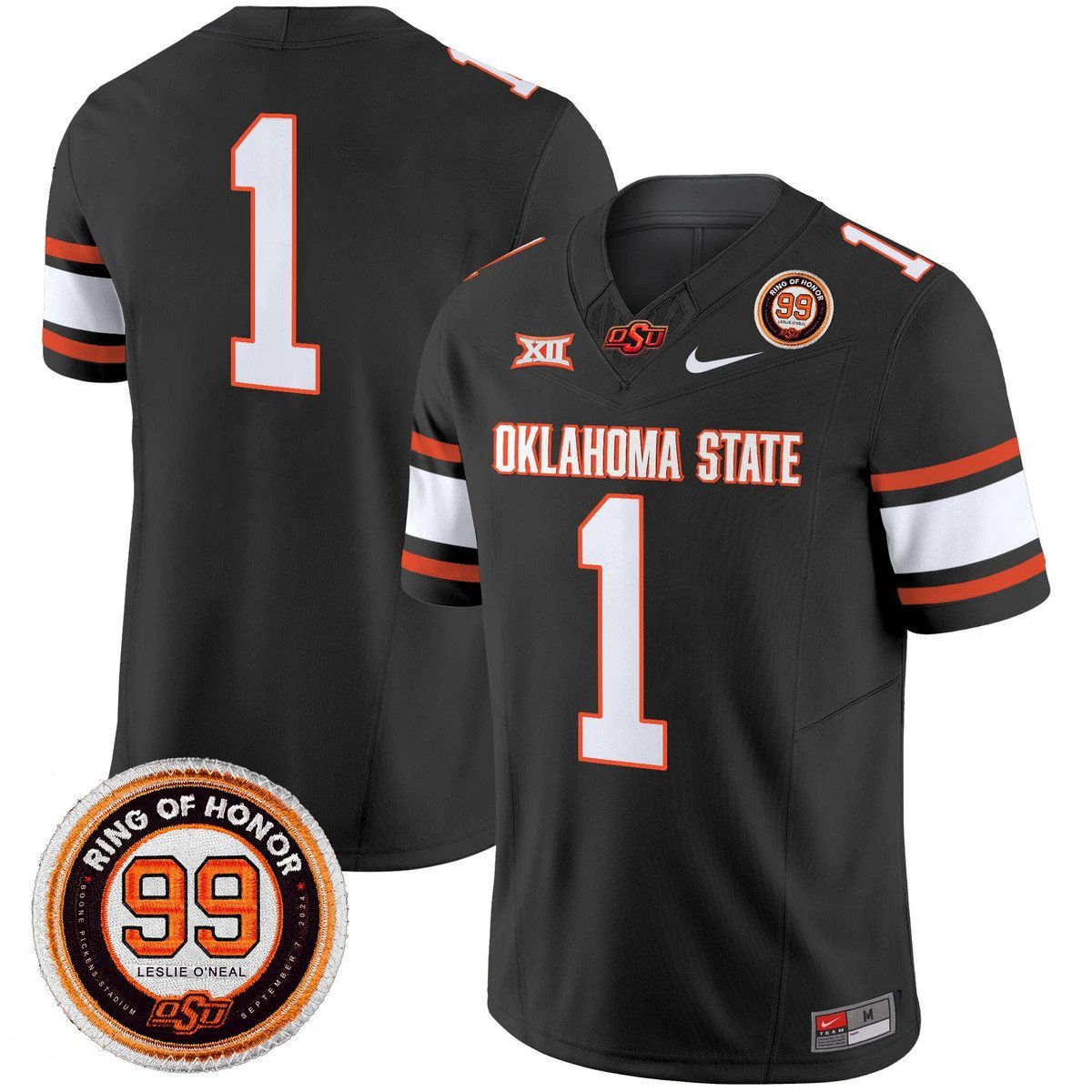 Team Jersey #1 Oklahoma State Cowboys 2025 Leslie O'neal Patch Black by NCAA Football Jersey