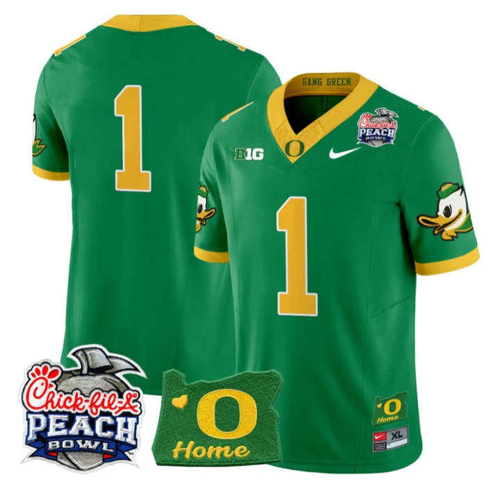 Team Jersey #1 Oregon Ducks 2026 Peach Bowl Oregon State Stitched Green by My Store NCAA Football Jerseys