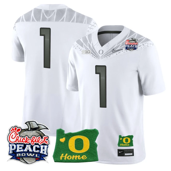 Team Jersey #1 Oregon Ducks 2026 Peach Bowl Oregon State Stitched White by My Store NCAA Football Jerseys