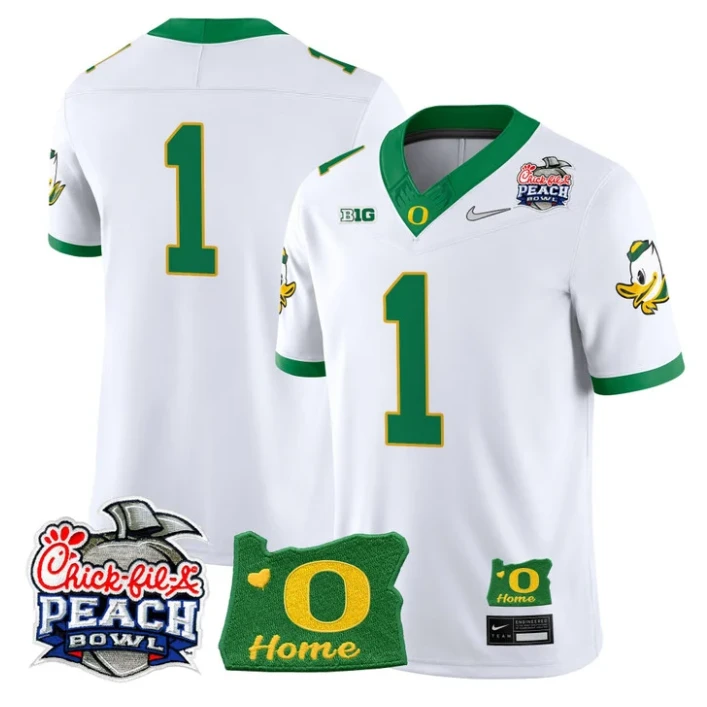 Team Jersey #1 Oregon Ducks 2026 Peach Bowl Oregon State Stitched White Alternate by My Store NCAA Football Jerseys