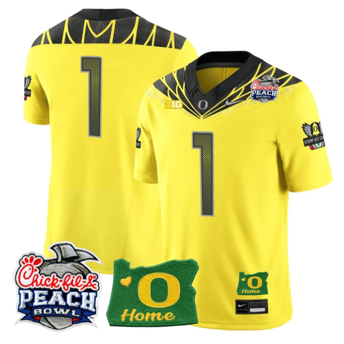 Team Jersey #1 Oregon Ducks 2026 Peach Bowl Oregon State Stitched Yellow by My Store NCAA Football Jerseys