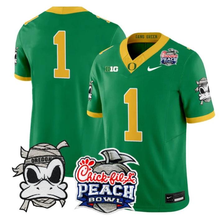 Team Jersey #1 Oregon Ducks Mummy Duck 2026 Peach Bowl Patch Stitched Green by My Store NCAA Football Jerseys
