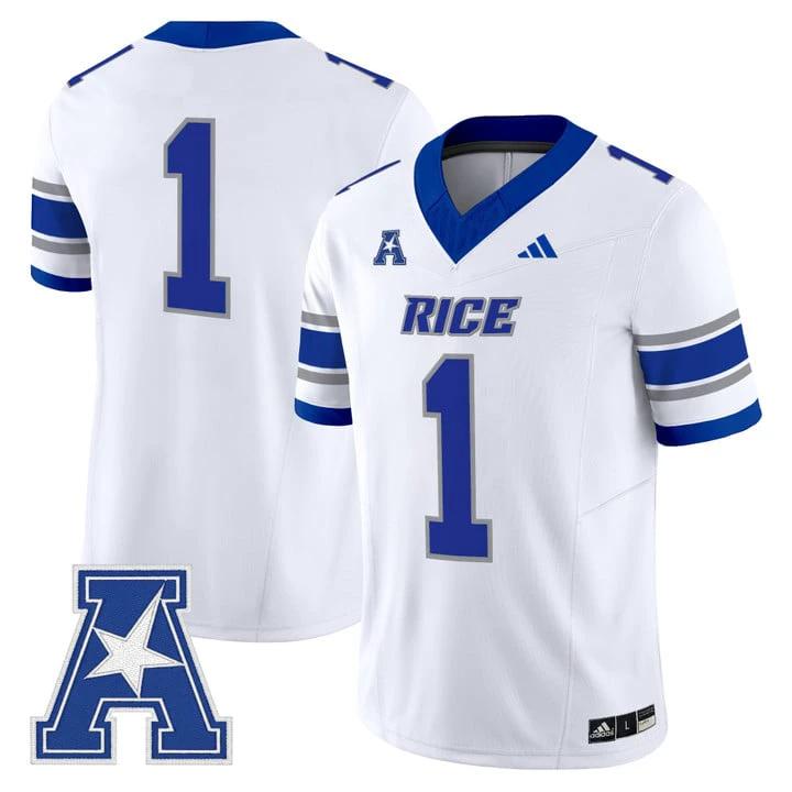 Team Jersey #1 Rice Owls 2025 Vapor Limited Stitched White by NCAA Football Jersey