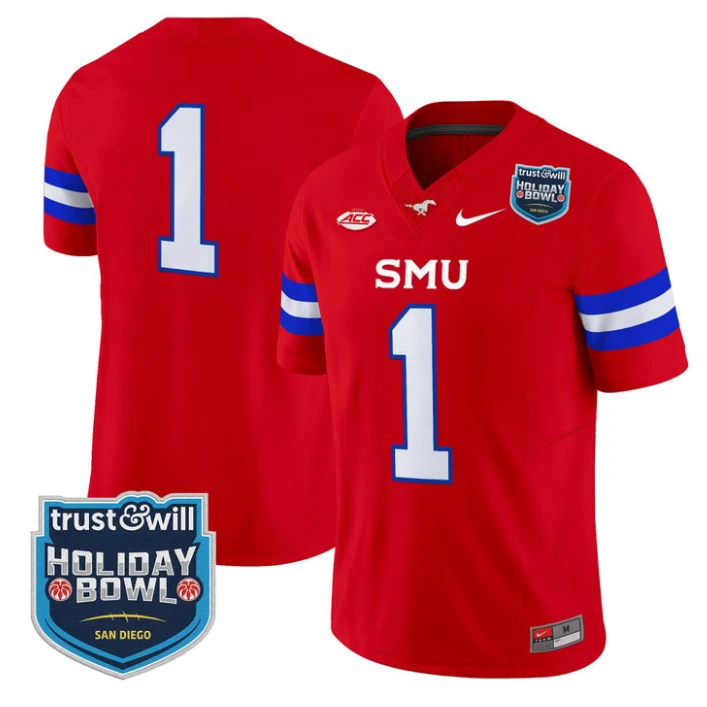 Team Jersey #1 SMU Mustangs 2026 Holiday Bowl Patch Vapor Stitched Red by My Store NCAA Football Jerseys