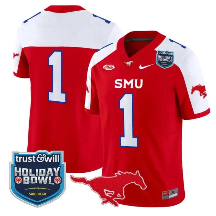 Team Jersey #1 SMU Mustangs 2026 Holiday Bowl Patch Vapor Stitched Red ALternate by My Store NCAA Football Jerseys