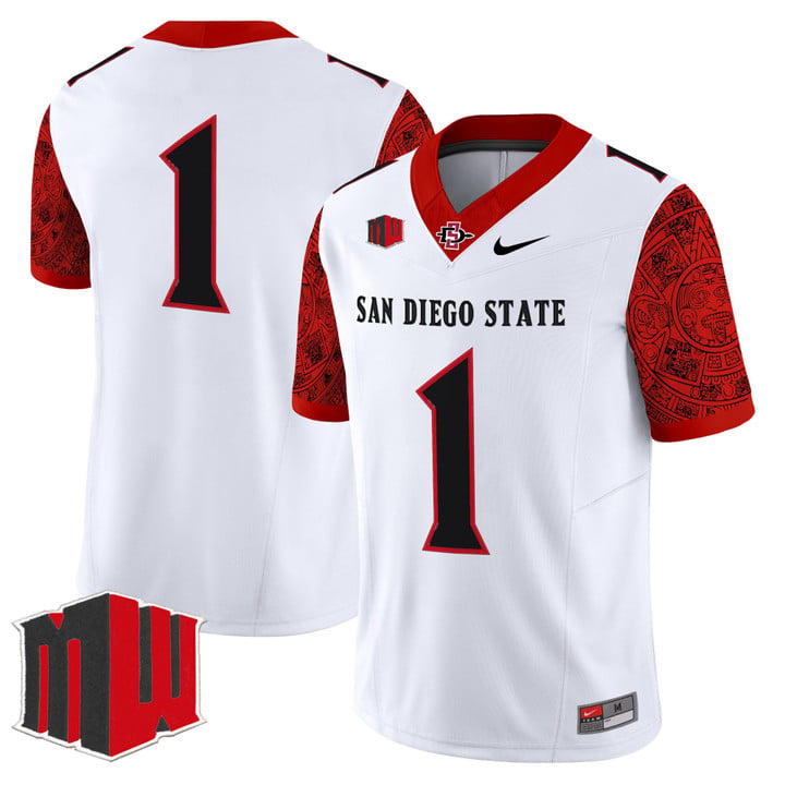 Team Jersey #1 San Diego State Aztecs 2025 Vapor Limited Stitched White by NCAA Football Jersey