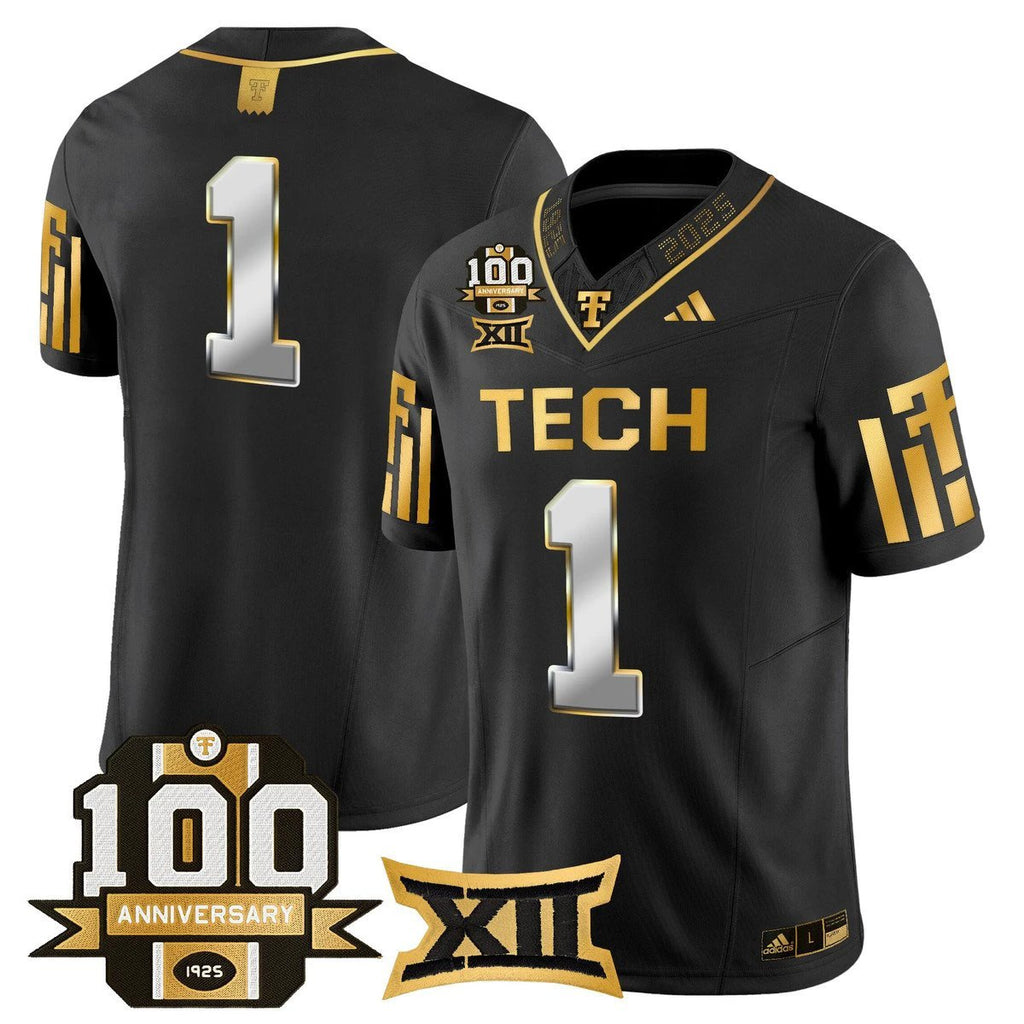 Team Jersey #1 Texas Tech 2025 100th Anniversary Patch Stitched Black Limited by My Store NCAA Football Jerseys