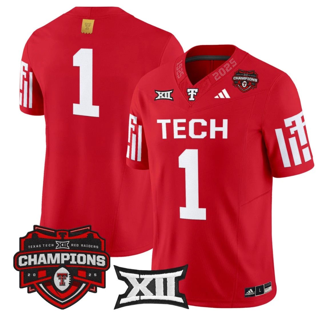 Team Jersey #1 Texas Tech 2025 Big 12 Champions Vapor Limited Stitched Red by NCAA Football Jersey