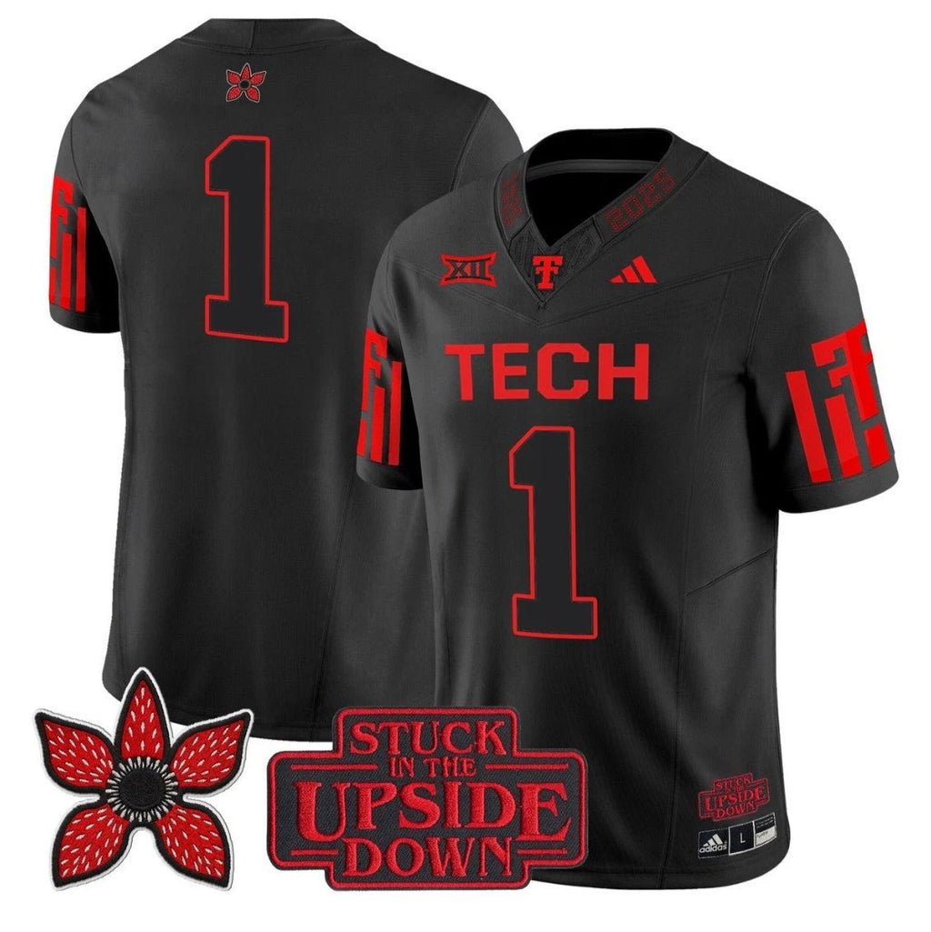 Team Jersey #1 Texas Tech Red Raiders Stranger Things Edition Stitched by My Store NCAA Football Jerseys