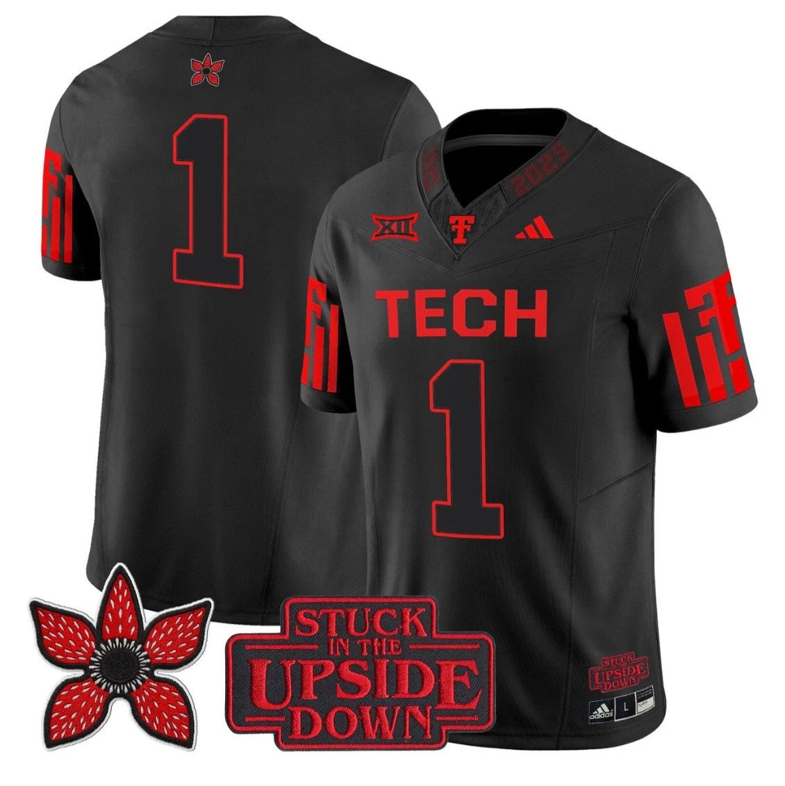 Team Jersey #1 Texas Tech Red Raiders Stranger Things Edition Stitched by My Store NCAA Football Jerseys