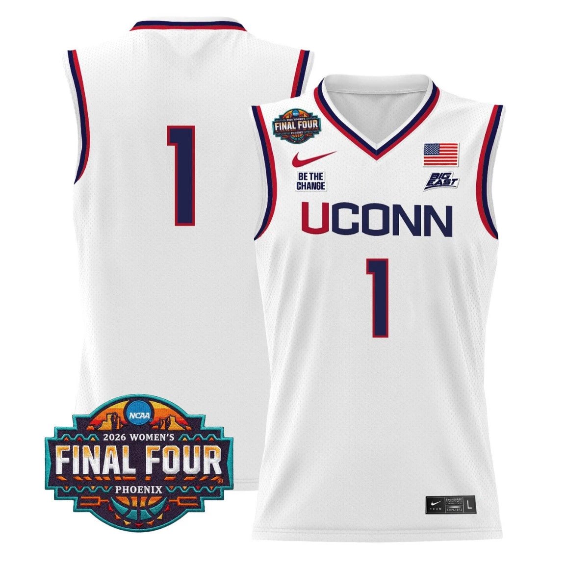 Team Jersey #1 UConn Huskies 2026 Final Four Basketball Stitched White by My store basketball