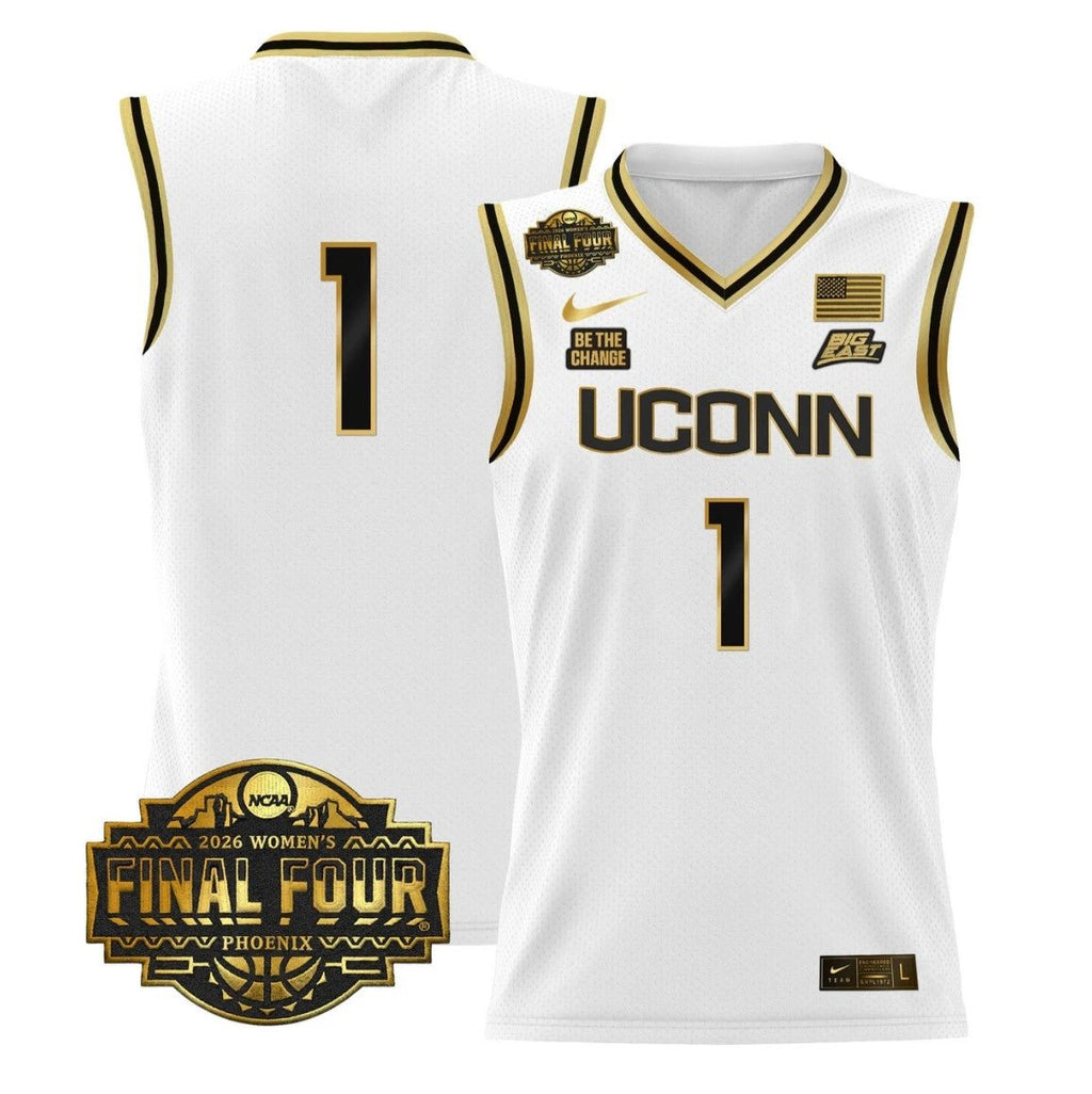Team Jersey #1 UConn Huskies 2026 Final Four Basketball Stitched White Gold by My store basketball