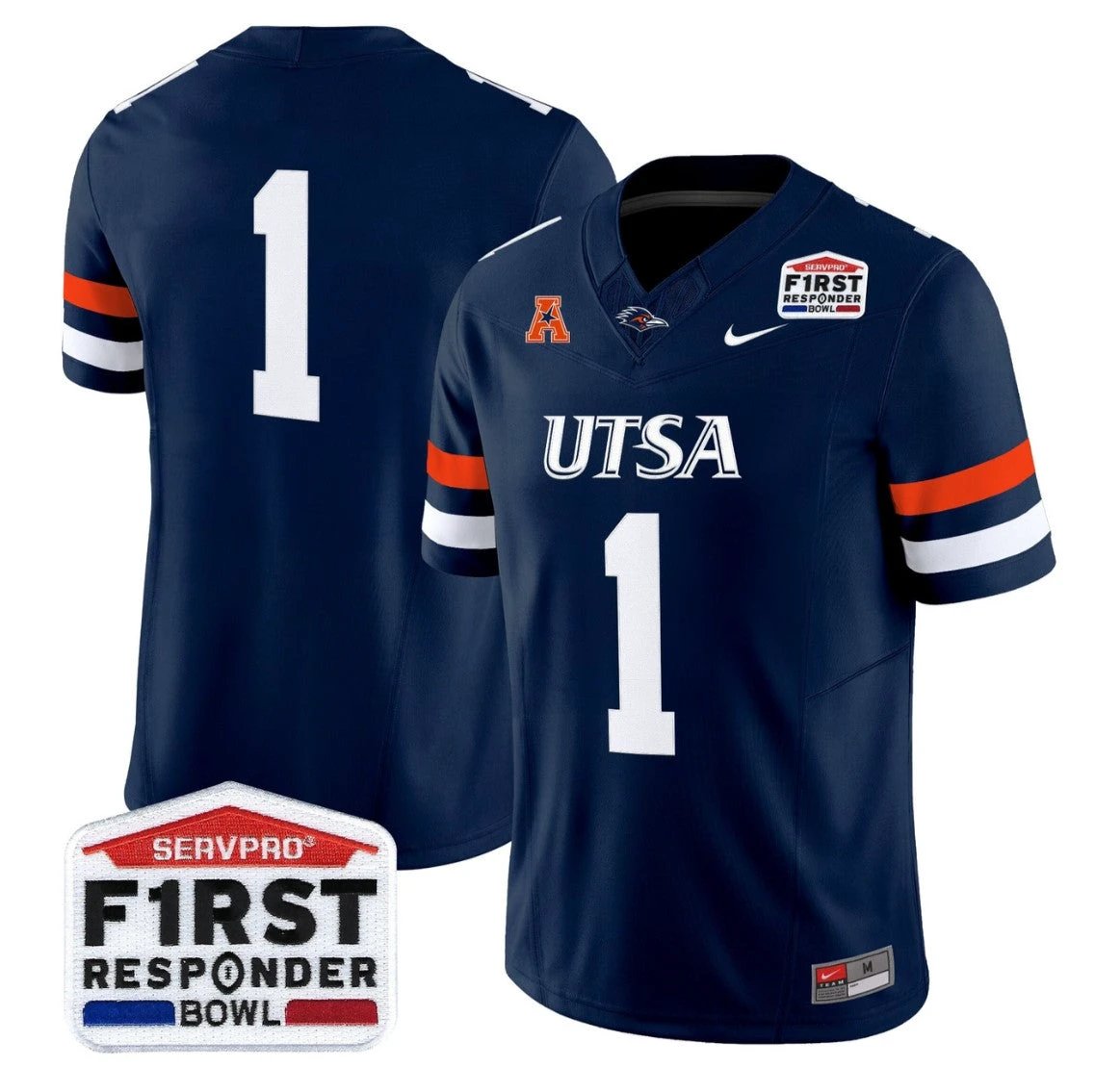 Team Jersey #1 UTSA Roadrunners 2025 First Responder Bowl Stitched Navy by NCAA Football Jersey