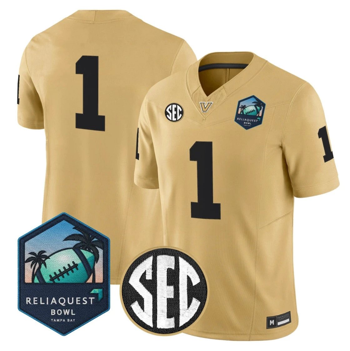 Team Jersey #1 Vanderbilt Commodores 2025 ReliaQuest Bowl Stitched Gold by NCAA Football Jersey
