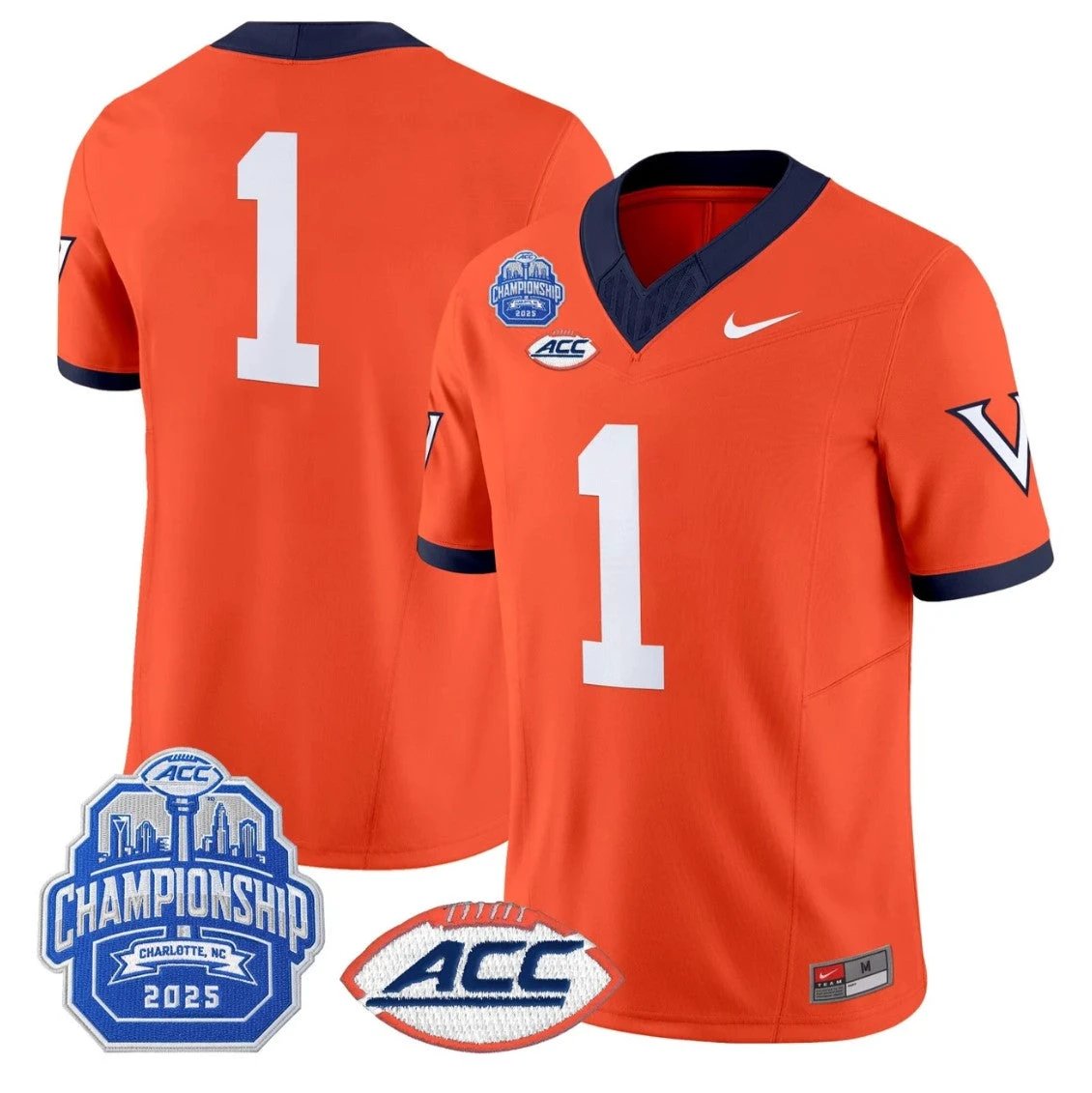 Team Jersey #1 Virginia 1995 Throwbacks 2025 ACC Championship Patch Stitched Orange by NCAA Football Jersey