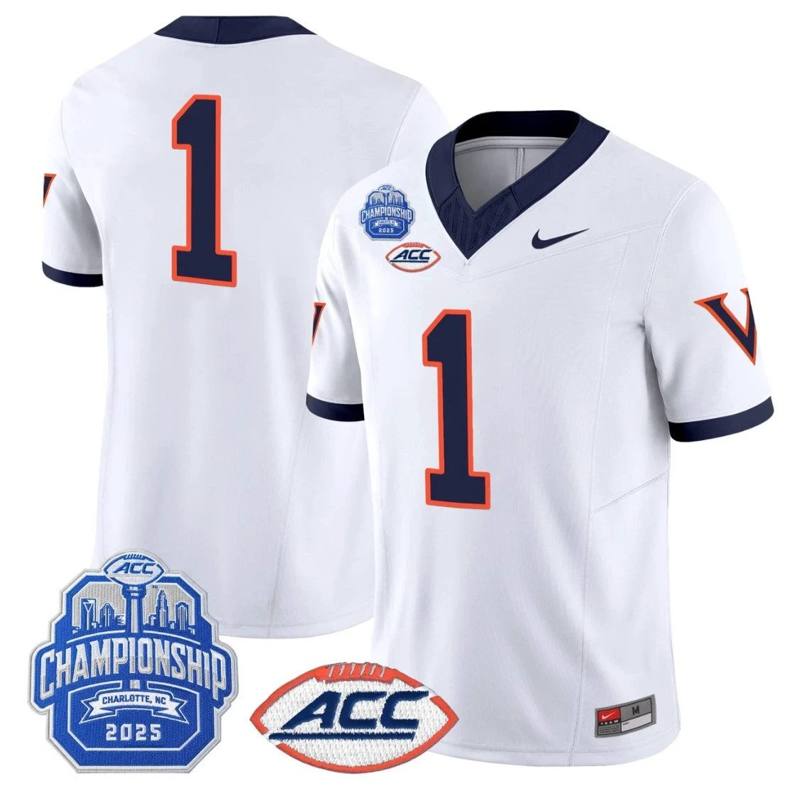 Team Jersey #1 Virginia 1995 Throwbacks 2025 ACC Championship Patch Stitched White by NCAA Football Jersey