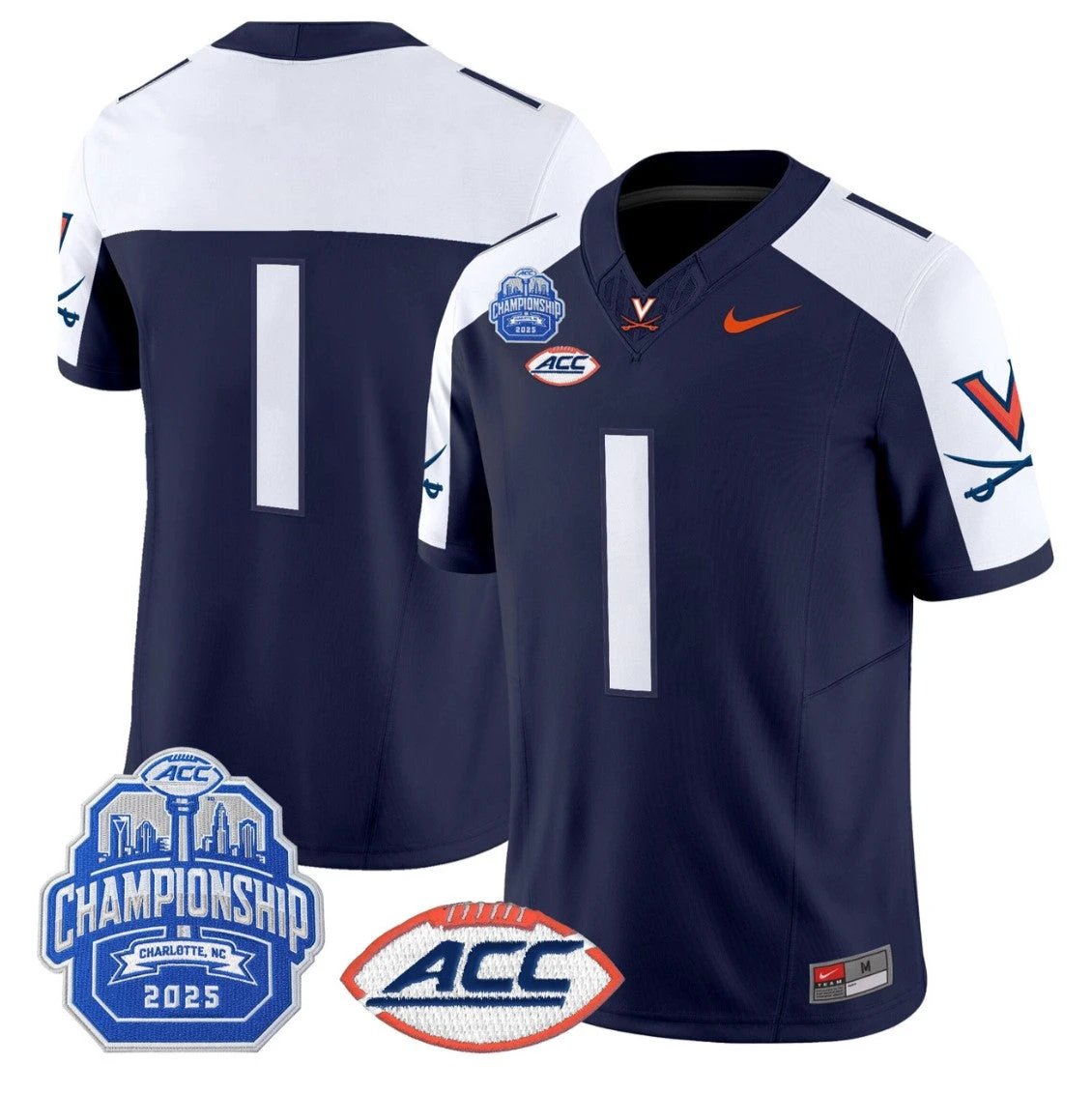 Team Jersey #1 Virginia Cavaliers 2025 ACC Championship Stitched Navy Alternate by NCAA Football Jersey